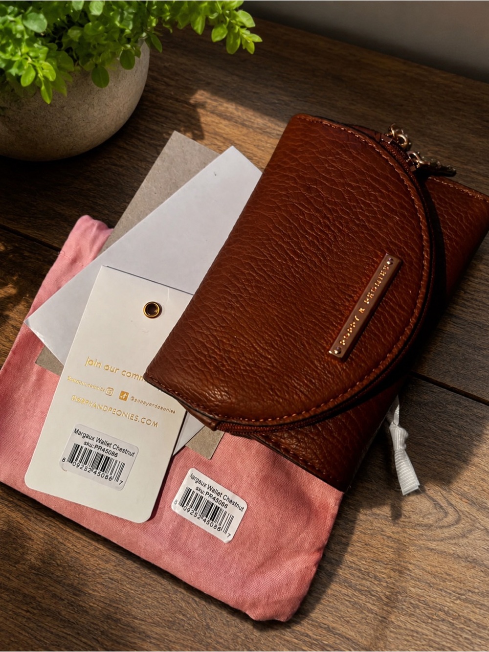 Poppy & Peonies Chestnut Brown Vegan Leather Zip Wallet